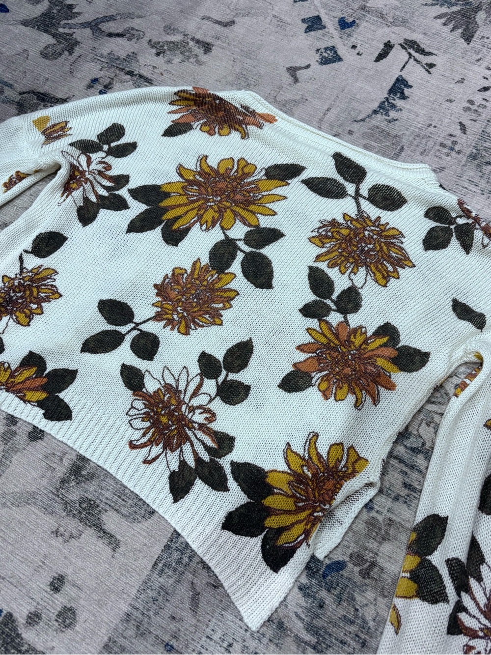 Altar’d State Floral Knit Crop Sweater - White with Yellow & Pink Flowers - Picture 3 of 3